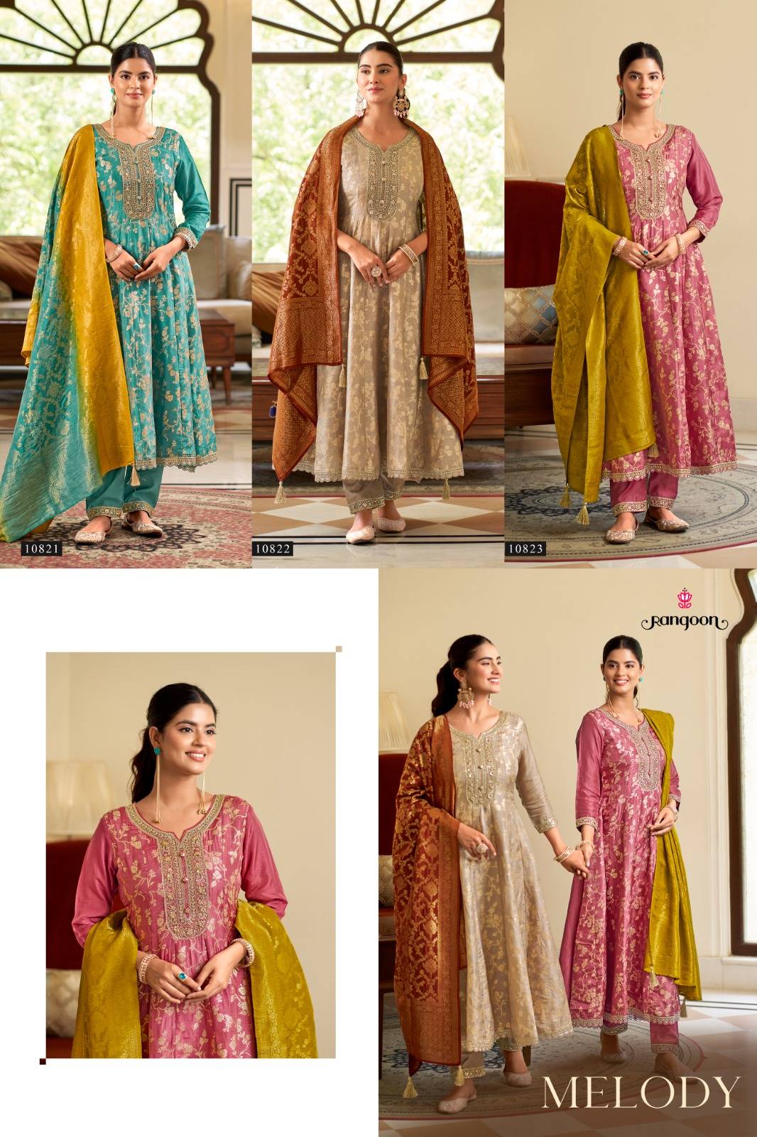MELODY By Rangoon 10821 To 10823 Series Ethnic wear Pure Russian Jecaurd ANARKALI STYLE At Wholesale Price